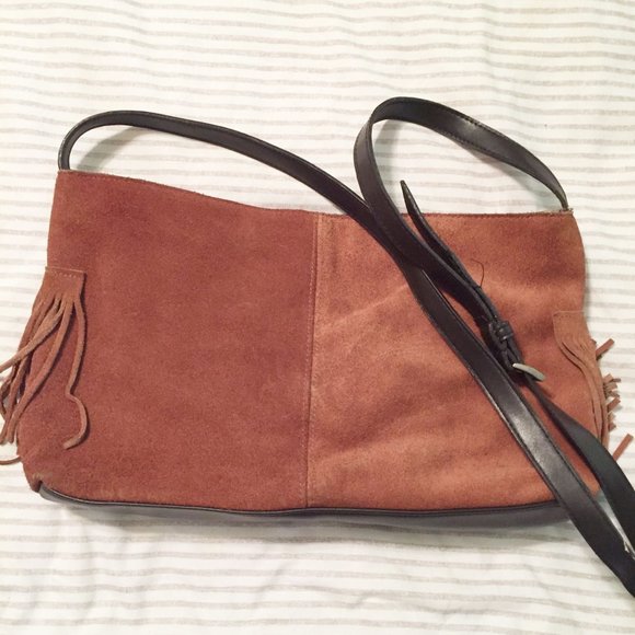 Brown Suede Vintage Purse by EGO Zip Top Shoulder Bag - Picture 7 of 8
